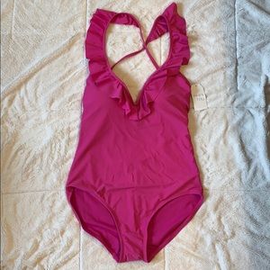 NWT One piece Pink ruffled top bathing swim suit